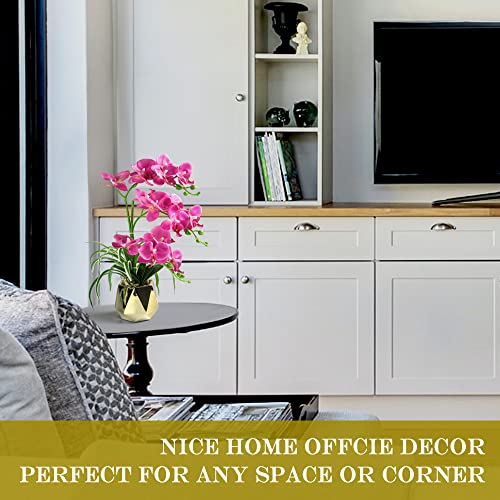 Orchids Artificial Flowers, Fuchsia with Gold Vase | Fake Orchid Plants, In Pot, For Home Decor Indoor - color: Fuchsia-gold