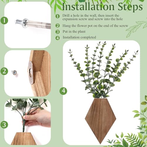 Chunful 2 Pcs Wooden Wall Planter Decor Hanging Fake Plants Greenery Flowers Holder Vase Boxes for Wall Bohemian Farmhouse Room Kitchen Office Indoor Decoration(Wooden Color,7.1 x 4.7 x 1.2 Inches) - color: Wooden Color, size: 7.1 x 4.7 x 1.2 inches