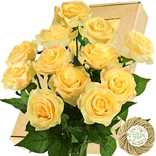FiveSeasonStuff Fake Roses Wedding Flowers Real Touch Silk Apricot Orange Artificial Flowers 12 Stems - color: Apricot Orange