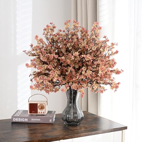 Waipfaru 6Pcs Fake Flowers Babys Breath Silk Artificial Flowers Gypsophila Bouquets Bulk Real Touch Fall Stems for Home Boho Living Room Bedroom Decor DIY Floral Arrangement, Beige Brown - color: Light Brown, size: 6pcs
