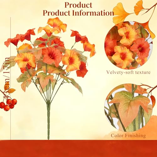 Artificial Fall Flowers for Outdoors, Faux Petunias Autumn Decoration, Fake Flowers Plants UV Resistant Look Real Silk Flowers for Outside Planter Front Door Porch Patio Yard (6, Orange-Yellow) - color: Orange-yellow