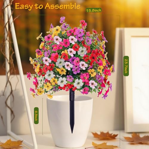 Topiary Flower Ball Trees Artificial Outdoor Set of 2, D15.8" UV Resistant Faux Boxwood Flower Ball Plants with Stake,Realistic Faux Shrubs Planter Filler for 4th of July Front Cemetery Porch Garden - style: Violet
