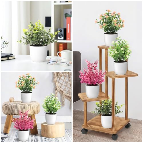 4 Pack Mini Potted Fake Plants, Realistic Artificial Eucalyptus with Flower | Realistic Small Faux Plant with White Pot, Fade & Weather Resistant, Durable No Aging, Ideal Indoor Decor for All Home Styles - color: Green-4pcs