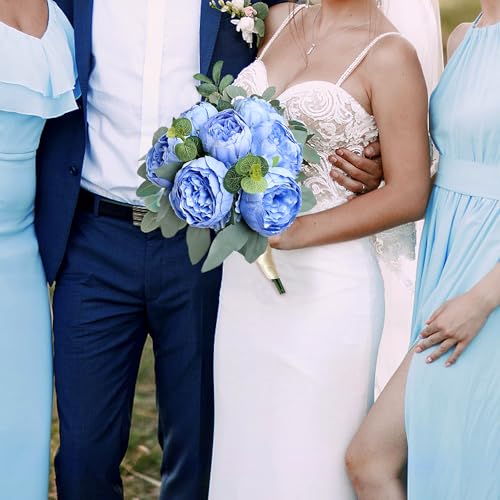 50Pcs Artificial Peonies Flowers Bulk, 4’’ Blue Peonies Fake Flowers Heads for Table, Faux Silk Peony Arrangements for Wedding, Engagement, Party, Coffee, Dining Decorations(Blue) - color: Blue