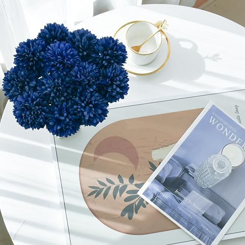 Mandy's 12pcs Artificial Royal Blue Chrysanthemum | 11.8 inch Artificial Mums Flowers for Home Table Centerpiece Summer Decor Silk Flowers for Porch Patio and Wedding - color: Royal Blue