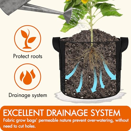 Gardzen 6-Pack 1 Gallon Grow Bags, 300G Thickened Nonwoven Fabric Pots with Handles, Heavy Duty Aeration Plant Bags for Gardening and Container Growing - size: 1 Gallon