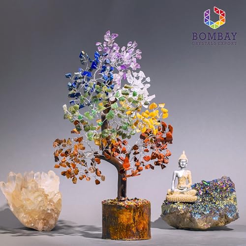 7 Chakra Crystal Tree of Life – Handmade Healing Gemstone Bonsai for Positive Energy, Prosperity & Home Décor – Good Luck Gift for Women, Mom, Office & Living Room Accent - color: 7 Chakra Silver Wire
