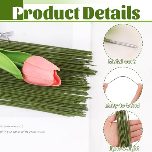 CCINEE 18 Gauge Dark Green Floral Wire, 100 PCS Paper Wrapped Florist Wire for DIY Crafts Artificial Flower Making, 14 inch - color: #18 Dark Green, size: #18