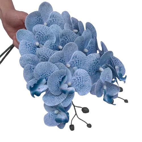 FagusHome 32 Inch Artificial Phalaenopsis Flowers 6 Pcs Artificial Orchid Flowers Stem Plants for Home Décor (Blue Piebald), FH1000143 - color: Blue Piebald