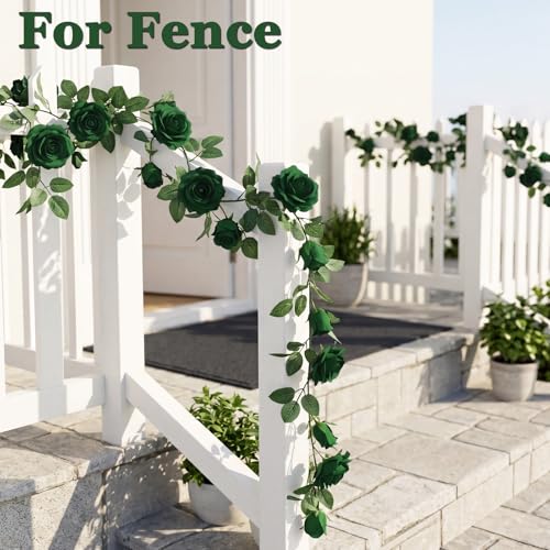 Felice Arts 2 Pack Green Artificial Flower Garland, Each 6.5FT Fake Rose Floral Garland, Hanging Rose Vines Spring Garland for Wedding St.Patrick's Day Swing Table Home Party Decor - color: Green