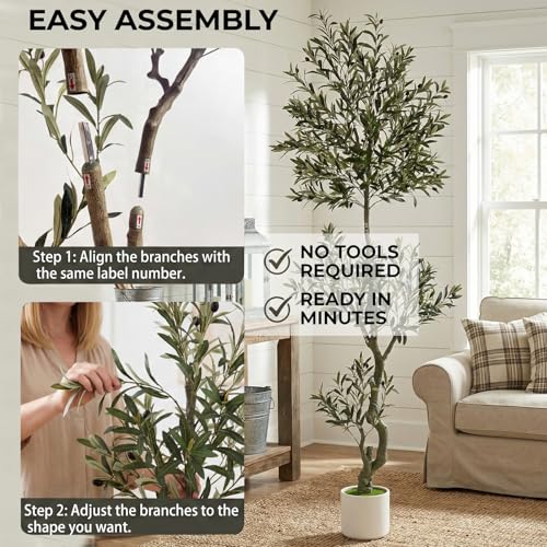 8ft Spherical Fake Olive Tree Artificial Indoor,Faux Olive Tree with Pot,Large Olive Branches and Lifelike Fruits,for Home Office House Living Room Decor. - color: 8ft