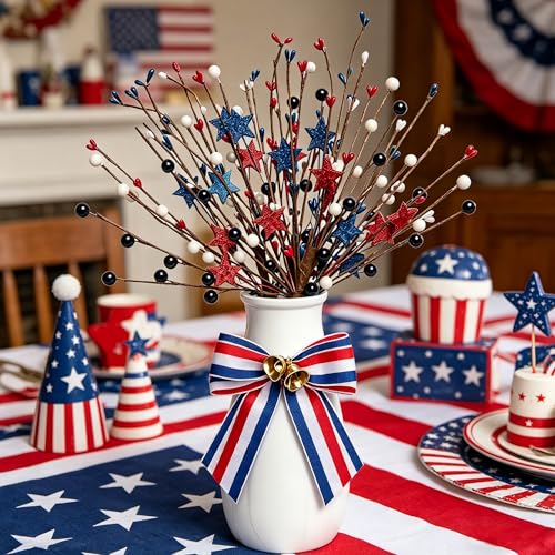 3 Pack Patriotic Artificial Berry Stem Picks: 4th of July Decorations Red White and Blue Stars Flowers Decoration for Independence Day, Home Vase Décor Table Centerpieces - color: Patriotic Decorations Picks