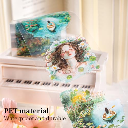 Dreamy Floral PET Tape Set with Clip, 6 Rolls Pre-Cut Vintage Tape for Journaling, Scrapbooking, DIY Crafts, and Planners - color: Meadow Wander