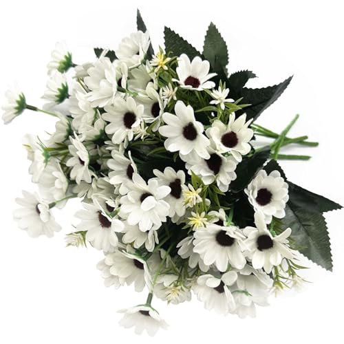 Artificial White Daisy Flowers, Fake Silk Flower UV Resistant Plants Daisies Decoration Faux Plastic Plant Chrysanthemum Bunches for Verandah Office Table Centerpieces Arrangements DIY Decor 4 Pack - color: Daisy - White - 4 Bundles