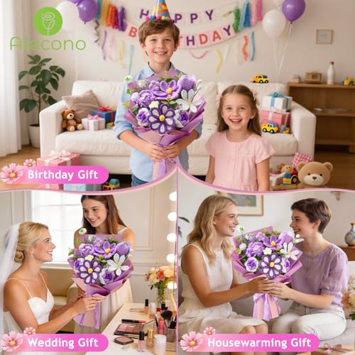 Alecono Large Crochet Flower Bouquet, Knitted Artificial Flowers, Crochet Tulip as a Gift for Valentines Day Mothers Day, Graduation Gifts for Girls Women (Purple) - color: Purple, size: X-Large