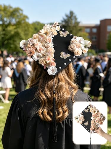 rongflower Mini Artificial Flowers for Crafts, 90 Pcs Nude Color Silk Fake Flowers Assorted Faux Roses Peonies Daisies Bulk for Wedding Decor Graduation Cap Cake Topper Baby Shower Home DIY - color: Nude Color