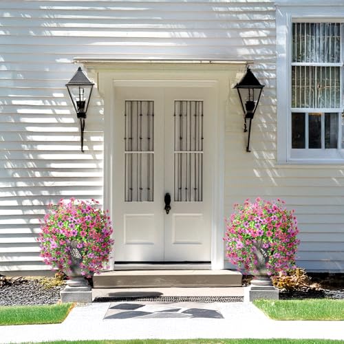 Homsunny Artificial Faux Hanging Flowers Plants for Outdoor Summer Decoration, 2 PCS Fake Silk Flowers for Outside Daisy Planter UV Resistant Look Real for Patio Porch Home Decor(Mix Purple) - color: Mix Purple