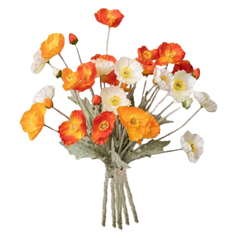 6pcs Artificial Poppy Flowers Silk Fake Poppy Flowers Spring Flowers Real Touch Flowers with Stems Faux Poppy for Home Table Centerpieces Floral Arrangement Wedding Bouquet Mixed Decoration - color: Red-white