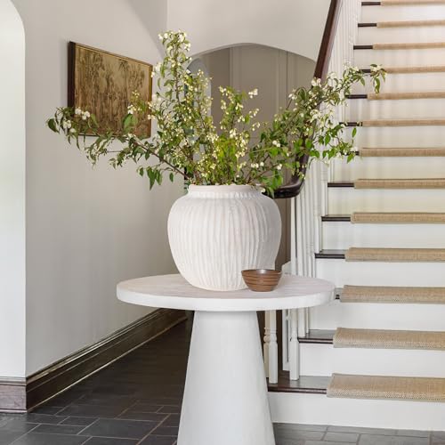Oakrain Large Rustic Minimalist Vase, 11" Distressed Round Floor Vase for Home Decor, Farmhouse Decorative Centerpieces for Living Room Bedroom, Vintage White - color: Vintage White, size: 11" Dia