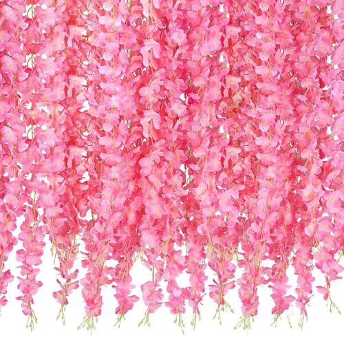 20 Vines of Wisteria Flower Garland, No Green Leaves Artificial Flower Strings, Fake Hanging Flowers, Silk Wisteria Garland, Flower Vine for Wedding, Garden Decoration (Pink - 20 Vines) - color: Pink - 20 Vines