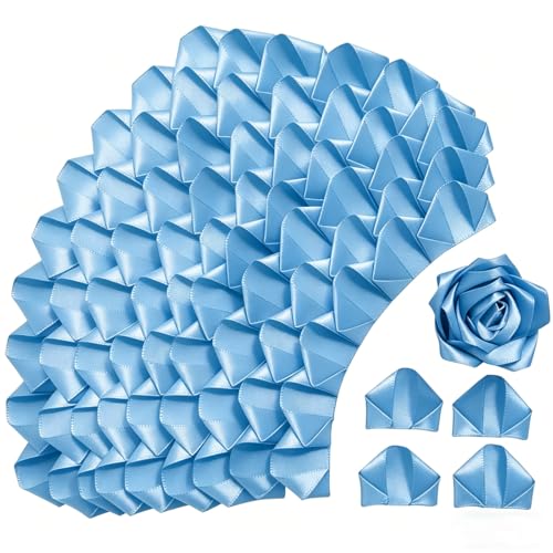 300Pieces Premade Satin Ribbon Rose Petals Half-Finished for Eternal Rose DIY Ramos Forever Flowers Bouquets Everlasting Floral,for Wedding,Anniversary,Engagment (300 Pcs Blue) - color: 300 Pcs Blue