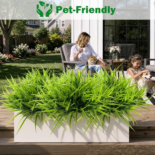 Uieke 28 Bundles Artificial Outdoor Plants UV Resistant Fake Grass Plants Faux Plastic Plants Greenery Shrubs for Home Garden Pathway Window Box Front Porch Spring Summer Decor, Green - color: Green, size: 28