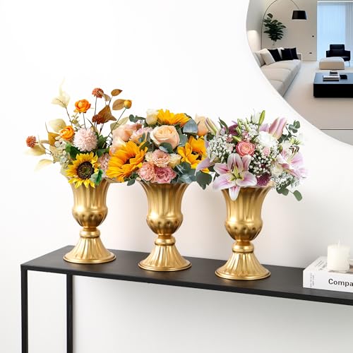 MCMCNCUIU Gold Vases for Centerpieces Set of 8, Urn Vases for Flowers, Vintage Pedestal Vase for Wedding Centerpieces, Metal Trumpet Vase for Wedding Table, Party, Home, Anniversary Decoration - color: Gold, size: Tall Urn-8Pcs