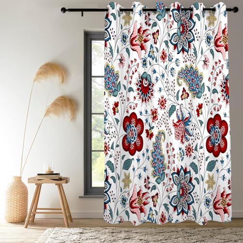 Renaiss Boho Floral Blackout Curtains, Bohemian Flower Plant Print Thermal Insulated Bedroom Window Curtains, Botanical Art Window Curtains for Kitchen, 45" L x 29" W 2 Panel Set - color: Bohemian, size: 29"W x 45"L (Pack of 2)
