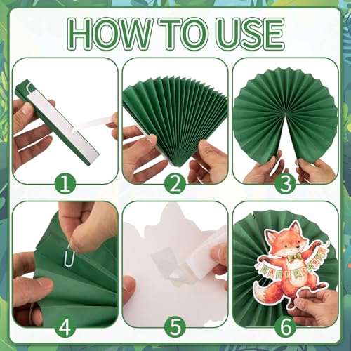 Easy Joy Woodland Baby Shower Decorations Brown Green Hanging Paper Fans Animal Birhday Decorations for Wall Cute Animal Classroom Hanging Folding Fan Forest Themed Jungle Safari Birthday Party Decor - color: Brown and Green