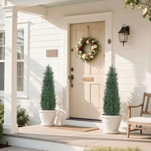 3FT Artificial Topiary Cedar Trees, 2-Pack Realistic Pre-Potted UV Resistant Faux Cypress Plants for Home Porch, Garden, and Entryway Decor - size: 3FT (37inch)