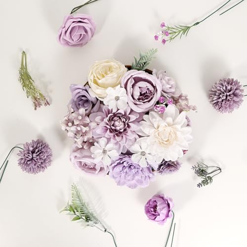 Artificial Flowers Combo Purple Rose Hydrangea Fake Flowers with Stem for DIY Wedding Bouquets Centerpieces Arrangements Bridal Baby Shower Home Decor - color: Vintage Purple