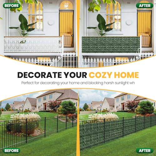 Artificial Ivy Privacy Fence Screen,240X40 in Privacy Fence Panels Balcony Privacy Screen Faux Ivy Hedge Vine Leaf Greenery Backdrop Privacy Screen Outdoor for Patio,Balcony, Garden, Backyard - size: 240 in x 40in - Maple Leaf