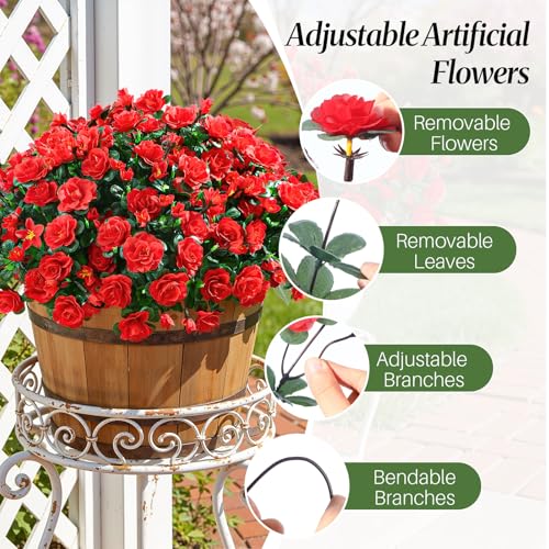 Alupssuc 8 Large Bundles Artificial Flowers for Outdoors Spring Decoration, UV Resistant Faux Flowers Silk Camellia Realistic Fake Flowers for Yard Patio Planter Porch Balcony Garden, Red - color: Red