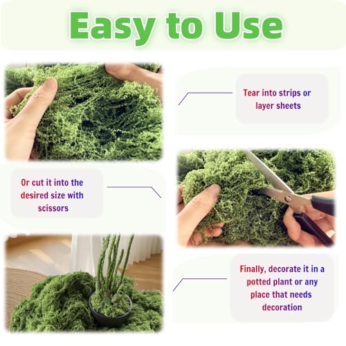 3.53oz Fake Green Moss for Potted Plants, Artificial Faux Moss for Crafts, DIY Decor, Fairy Gardens, Table Centerpieces, Wedding & Home Decor (100g Dark Green)