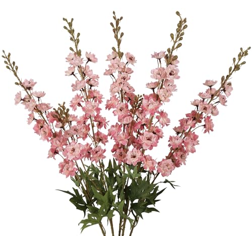 IPOPU Pink Artificial Delphinium Flowers 33.5" Long Stem Artificial Flowers Vintage Pink Fake Flowers for Wedding Centerpieces for Home Tables Party Decor（Vintage Pink） - color: 5pcs-vintage Pink