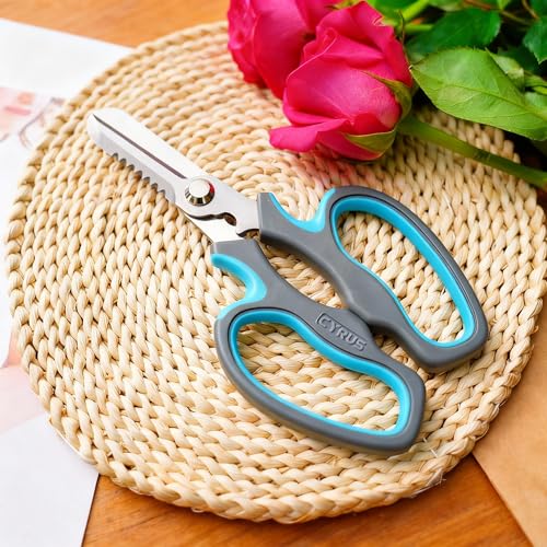 CYRUS Serrated Pruners Flower Scissors Floral Shears for Cutting Flowers,Garden Shears with Integrated Stab Remover,Florist Cutters Rose Snips,Blue - style: Blue2