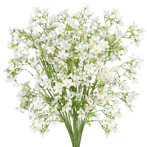 Artificial Flowers 8PCS Silk Flowers with Long Stems, Fake Flowers Bulk Fake Babys Breath, White Flowers for Tall Vase Outdoor Garden Wedding Party Home Table Centerpiece Winter - color: White