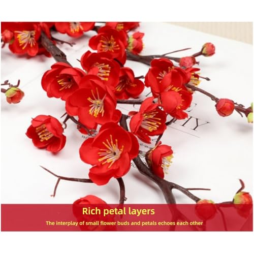 Red Cherry Blossom Branches Artificial Flowers for Spring Summer Indoor Decoration,35.5" Faux Long Stem Artificial Flowers for Wedding Home Office Bedroom Party Table Centerpieces Decor 4Pcs