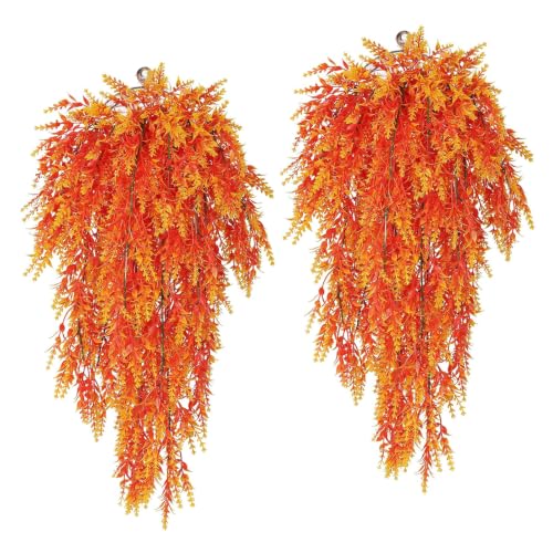 RECUTMS Artificial Fall Lavender Hanging Plants, 29 Inch, 4 Pcs | Fake Fall Baskets,UV Resistant Plastic Greenery for Outdoor Home Room Front Porch Wedding Party Thanksgiving Day Indoor Decor - color: Sunset