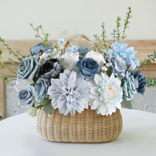 AGIRL Artificial Flowers Combo Silk Mix Blue Fake Flower with Stems for DIY Wedding Bouquets Centerpieces Arrangements Table Chair Decor Baby Shower Home Decor (Light Blue) - color: Light Blue