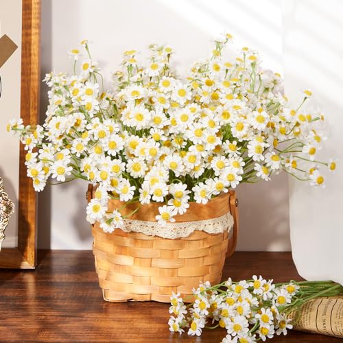Serwalin 24pcs Small White Daisy Flowers Artificial Fake Wildflower Bouquet, Realistic Faux Daisies Arrangements for Wedding, Vase Centerpiece Table Decorations, DIY Home Party (Not Include Basket) - color: White, size: 24PCS