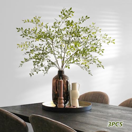 Fake Plants Eucalyptus Stems,Plastics Ficus Stems for Vase Artificial Plants,Greenery Stems Branches for Vase Faux Plants Indoor,Faux Greenery Indoor Vase Fillers for Home Decor (Green,3Pcs) - color: Green 3pcs