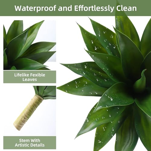 Wertuirk 18 Inch Artificial Agave Plant, Realistic Faux Succulents with Vibrant Color, UV Resistant & Low Maintenance Fake Plants for Indoor Outdoor Home, Garden, Patio, Office Decor (Green, Medium) - color: Green, size: Medium