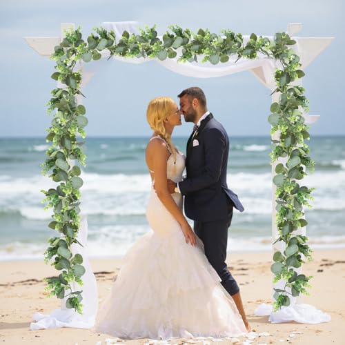 MAKHOT 2pcs Artificial Eucalyptus Garland, 5.9FT Greenery Garland Flower Spring Summer Green Garlands Vines Decoration, Fake Silver Dollar Eucalyptus Leaves Vines for Table Home Wedding Party Decor - color: Green-2pcs