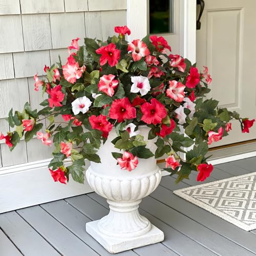 2PCS Artificial Petunia Flowers for Outdoors, Fake Flowers for Outdoor Planters UV Resistant Faux Silk Petunias for Garden Porch Yard Balcony Patio Realistic Home Kitchen Decor(Red Pink White) - color: D-red Pink White