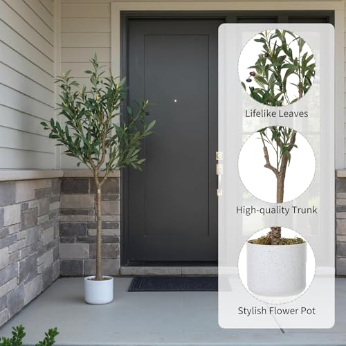 4FT Artificial Olive Tree with Silk Leaves & 14 Lifelike Fruits, Faux Olive Trees in Pot, Indoor Artificial Plants Fake Plants for Home Office Kitchen Decor - size: 6in