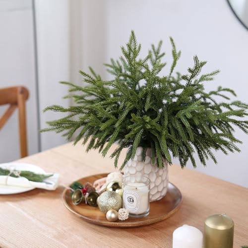 YXZZWL 16 Pcs Christmas Norfolk Pine Branches, 18 Inch Soft Textured Artificial Norfolk Pine Branch Faux Cedar Pine Stem Fake Greenery Picks for Vase DIY Garland Wreath Home Decoration