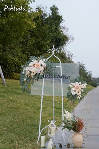 Faux Flower Swag Set of 2 for Wedding Welcome Signs Floral Swag Wedding Reception Ceremony Signs Decor (Champagne & Cream) - color: Champagne & Cream