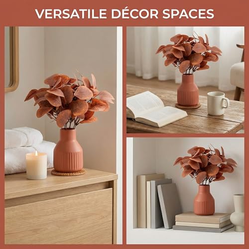 Artificial Eucalyptus Greenery Stems in Ceramic Vase 10Pcs Fake Plants Eucalyptus Leaves for Centerpiece Table Decorations Home Room Decor Office Desk Decor Small Fall Plant Decor - color: Orange