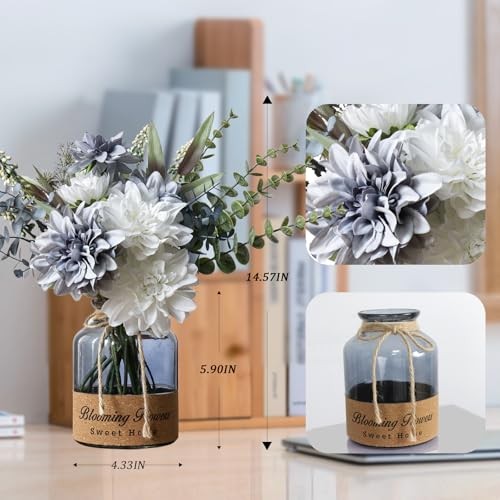 Leftover Faux Flowers in Vase,Artificial Flowers in Vase,Table Centerpieces for Dining Room,Flower Centerpieces for Tables,Fake Flowers in Vase,Kitchen Table Decor,Coffee Table Decor… - color: Blue